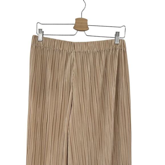 Alice + Olivia Benny Pants Ribbed Pleated Plisse Cropped Wide Leg Tan Size Large - Picture 7 of 10
